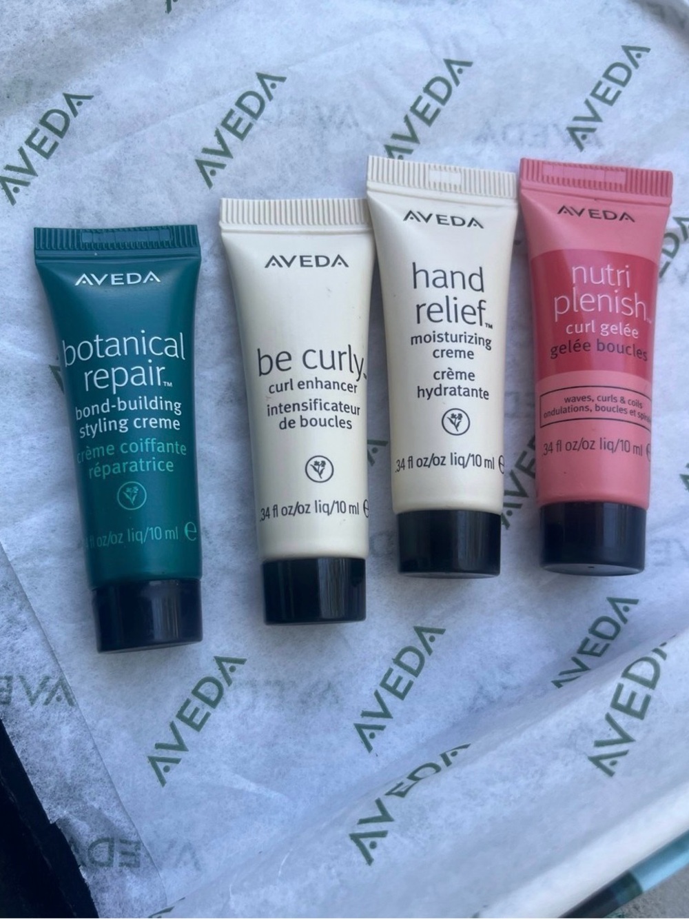 Aveda 4pc Mini Sample Bundle Botanical Repair Be Curly Nutriplenish Hand Cream